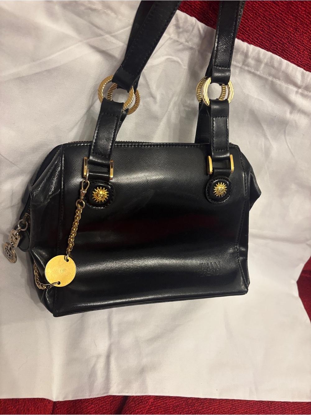 Versace Black Leather Shoulder Bag with Gold Hardware